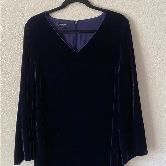 Lafayette 148 New York Blue Velvet Long Sleeve Mini Dress Size M Evening Party - Picture 4 of 10
